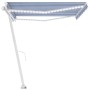 Tenda da Sole Retrattile Manuale con LED 450x350 cm Blu Bianco