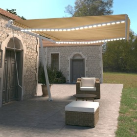 Tenda da Sole Retrattile Manuale LED 450x350 cm Gialla Bianca