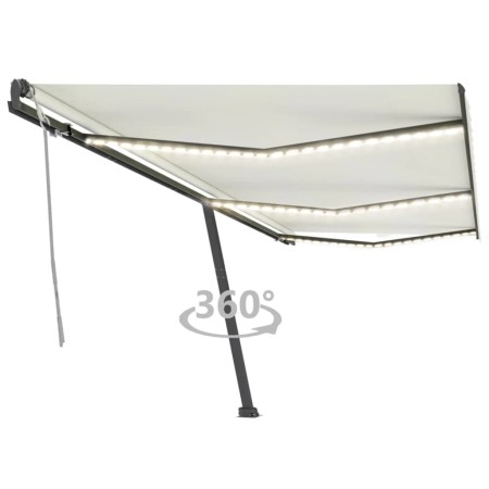 Tenda da Sole Retrattile Manuale con LED 600x300 cm Crema