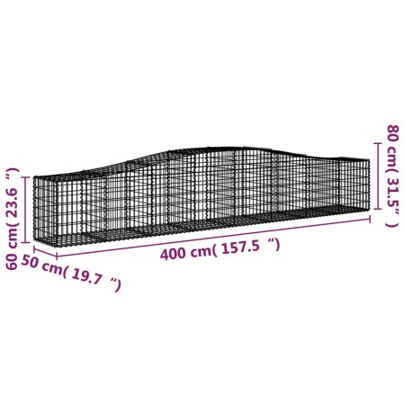 Cesti Gabbioni ad Arco 15 pz 400x50x60/80 cm Ferro Zincato