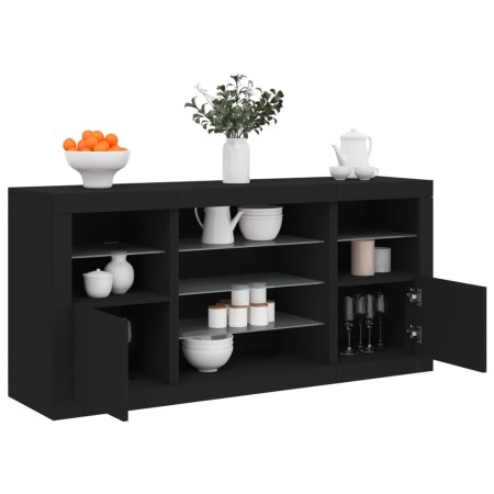 Credenza con Luci LED Nera 142,5x37x67 cm