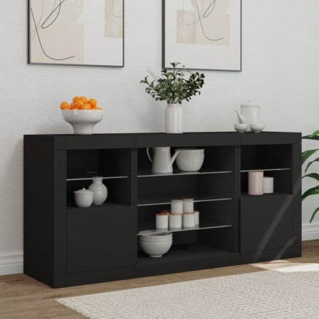 Credenza con Luci LED Nera 142,5x37x67 cm