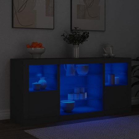 Credenza con Luci LED Nera 142,5x37x67 cm