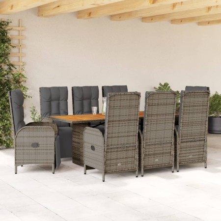 Set da Pranzo da Giardino 9 pz con Cuscini in Polyrattan Grigio