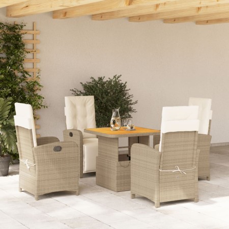 Set da Pranzo da Giardino 5 pz con Cuscini Beige in Polyrattan