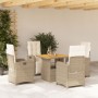 Set da Pranzo da Giardino 5 pz con Cuscini Beige in Polyrattan