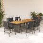 Set da Pranzo da Giardino 7 pz con Cuscini in Polyrattan Grigio