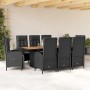 Set da Pranzo da Giardino 9 pz con Cuscini Nero in Polyrattan