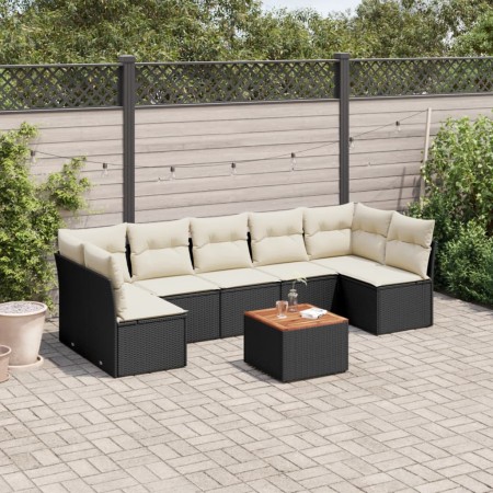 Set Divani da Giardino con Cuscini 8 pz Nero in Polyrattan