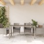 Tavolo da Giardino Piano in Vetro Grigio 150x90x75cm Polyrattan