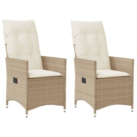 Sedie Reclinabili da Giardino 2pz con Cuscini Beige Polyrattan