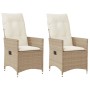 Sedie Reclinabili da Giardino 2pz con Cuscini Beige Polyrattan