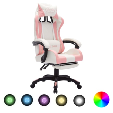 Sedia da Gaming con Luci a LED RGB Rosa e Bianca in Similpelle