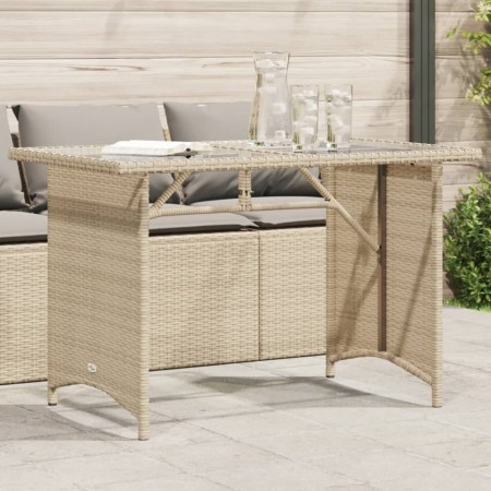 Tavolo da Giardino Piano in Vetro Beige 110x68x70 cm Polyrattan