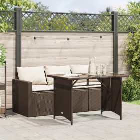 Set da Pranzo da Giardino 2pz con Cuscini in Polyrattan Marrone