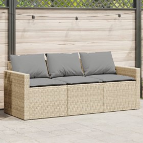 Divano da Giardino con Cuscini a 3 Posti Beige in Polyrattan