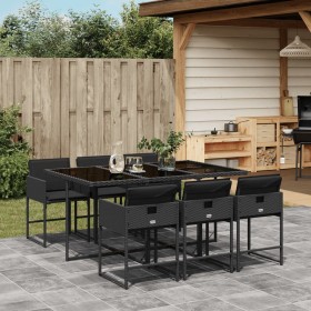 Set da Pranzo da Giardino 7 pz Nero con Cuscini in Polyrattan