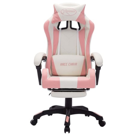 Sedia da Gaming con Luci a LED RGB Rosa e Bianca in Similpelle