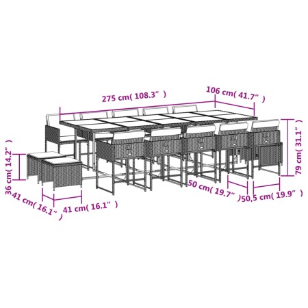 Set da Pranzo da Giardino 15 pz con Cuscini Beige in Polyrattan