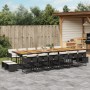 Set da Pranzo da Giardino 17 pz con Cuscini Nero in Polyrattan