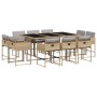 Set Pranzo da Giardino 11 pz con Cuscini Beige Misto Polyrattan