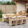 Set da Pranzo da Giardino 7 pz con Cuscini Beige in Polyrattan