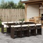 Set da Pranzo da Giardino 9pz con Cuscini Marrone in Polyrattan