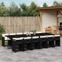 Set da Pranzo da Giardino 13pz con Cuscini Nero in Polyrattan