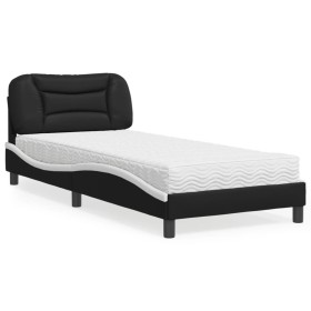 Letto con Materasso Nero e Bianco 90x190 cm in Similpelle