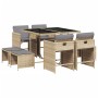 Set Pranzo da Giardino 9 pz con Cuscini Beige Misto Polyrattan