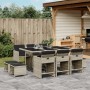 Set Pranzo Giardino 11pz con Cuscini Grigio Chiaro Polyrattan