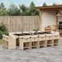 Set da Pranzo da Giardino 15 pz con Cuscini Beige in Polyrattan