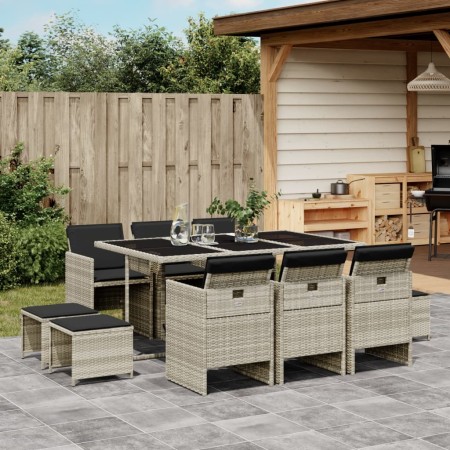 Set Pranzo Giardino 11pz con Cuscini Grigio Chiaro Polyrattan