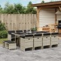 Set da Pranzo da Giardino 13pz con Cuscini Grigio in Polyrattan