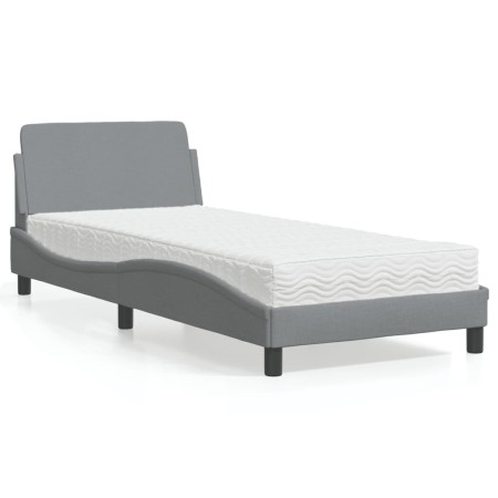 Letto con Materasso Grigio Chiaro 90x200 cm in Tessuto