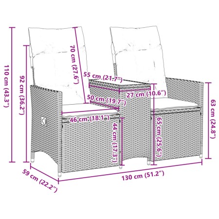 Divano Giardino Reclinabile 2 Posti Tavolino Grigio Polyrattan