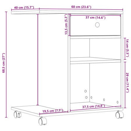 Supporto per Stampante con Ruote Rovere Marrone 60x40x68,5 cm