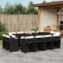 Set da Pranzo da Giardino 13pz con Cuscini Nero in Polyrattan