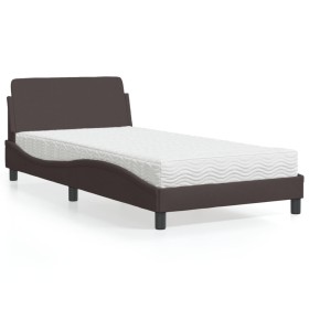 Letto con Materasso Marrone Scuro 100x200 cm in Tessuto