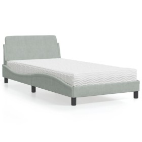 Letto con Materasso Grigio Chiaro 100x200 cm in Velluto