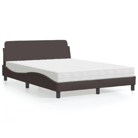 Letto con Materasso Marrone Scuro 140x190cm Tessuto