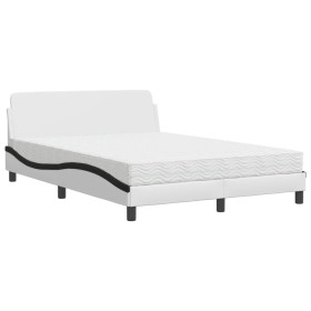 Letto con Materasso Bianco e Nero 140x190 cm in Similpelle