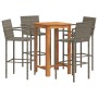 Set Bar Giardino 5pz Grigio Legno Massello Acacia e Polyrattan