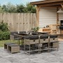 Set da Pranzo da Giardino 11pz con Cuscini in Polyrattan Grigio