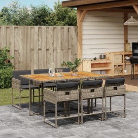 Set da Pranzo da Giardino 7 pz con Cuscini in Polyrattan Grigio