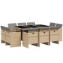 Set Pranzo da Giardino 11 pz con Cuscini Beige Misto Polyrattan