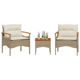 Set Divano da Giardino 3 pz con Cuscini Beige in Polyrattan