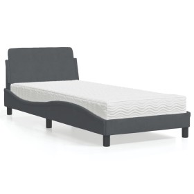 Letto con Materasso Grigio Scuro 90x200 cm in Velluto