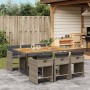 Set da Pranzo da Giardino 7 pz con Cuscini in Polyrattan Grigio