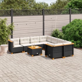 Set Divani da Giardino 9 pz con Cuscini Nero in Polyrattan